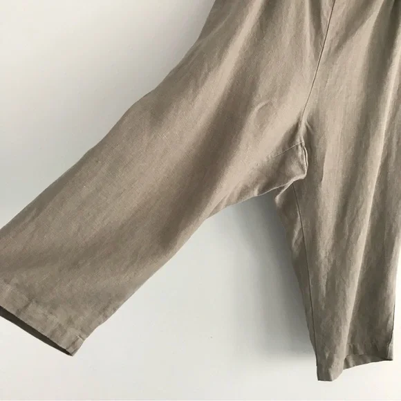 Linen Green and Brown Wide Leg Pants - Picture 6 of 16